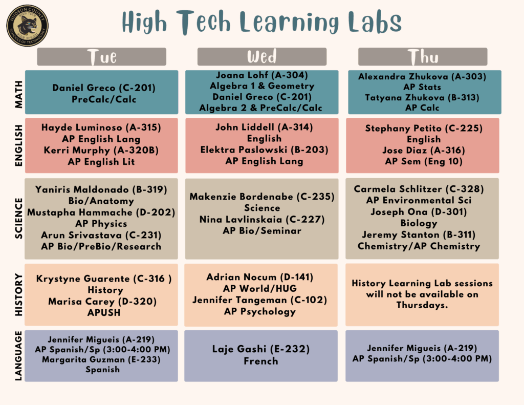 Lab Tech Schedule Learning Lab Schedule – High Tech High School