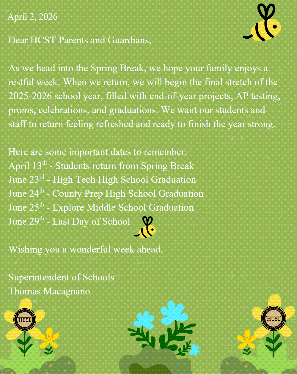 Spring Break Message to Parents